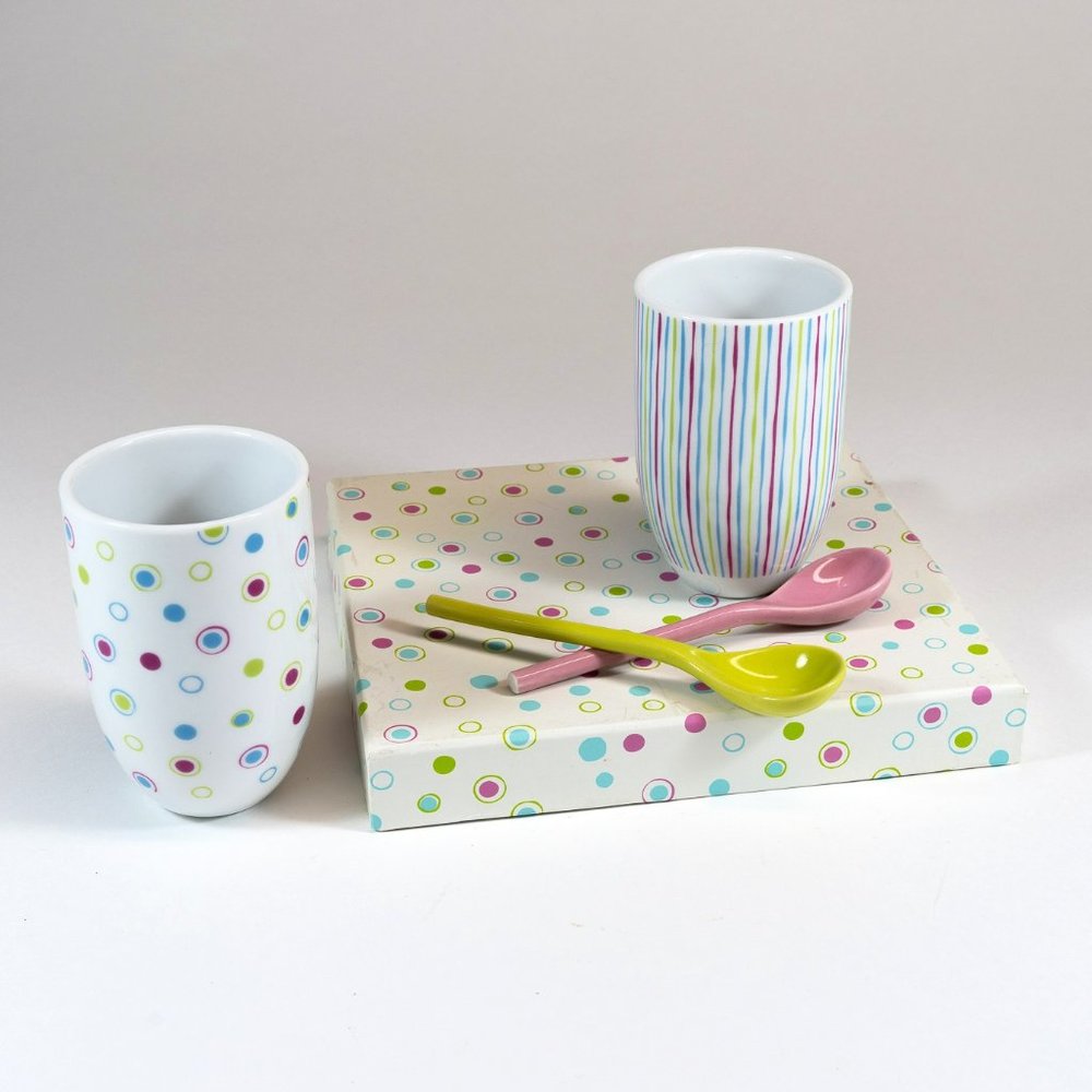 Classic Coffee & Tea Company Contemporary Mugs & Spoons Gift Set